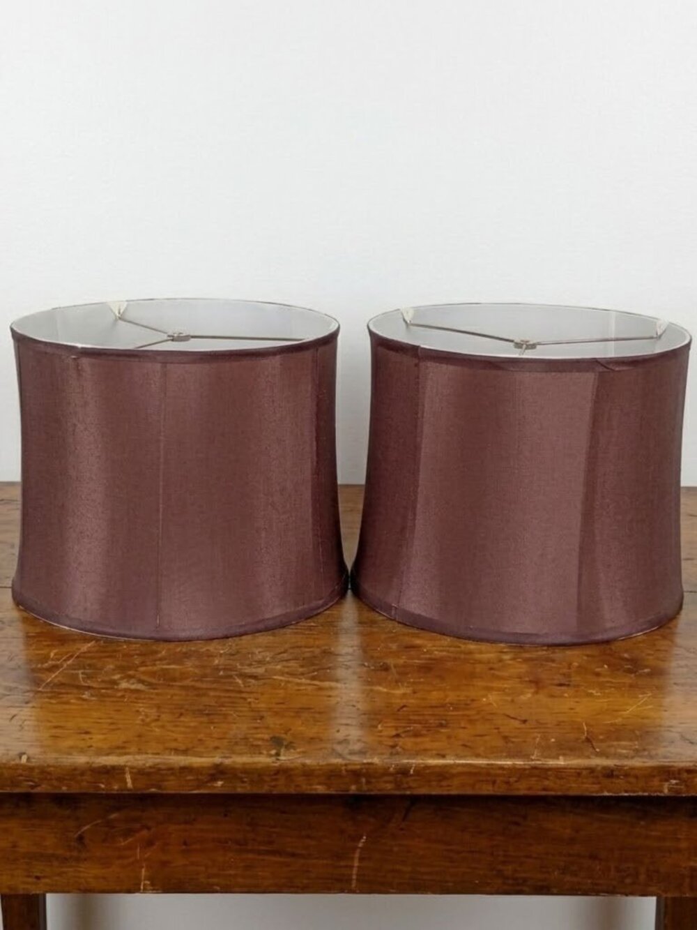 Set of 2 Vintage Lampshades Dark Brown Purple Silk Drum Lampshade Pair